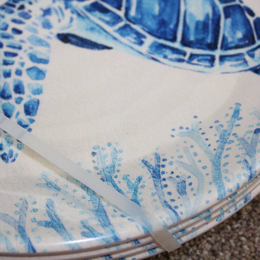 Wind & Water Coastal Dinner Plates Sea Turtle Set of 4 Melamine 11" Blue NWT - Picture 4 of 7